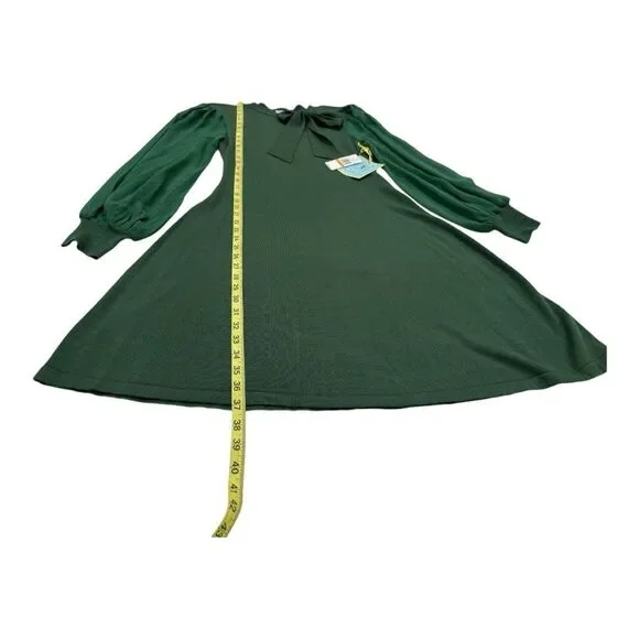 Cece Small Green Dress withh Sheer Sleeves and Bow - Picture 5 of 10